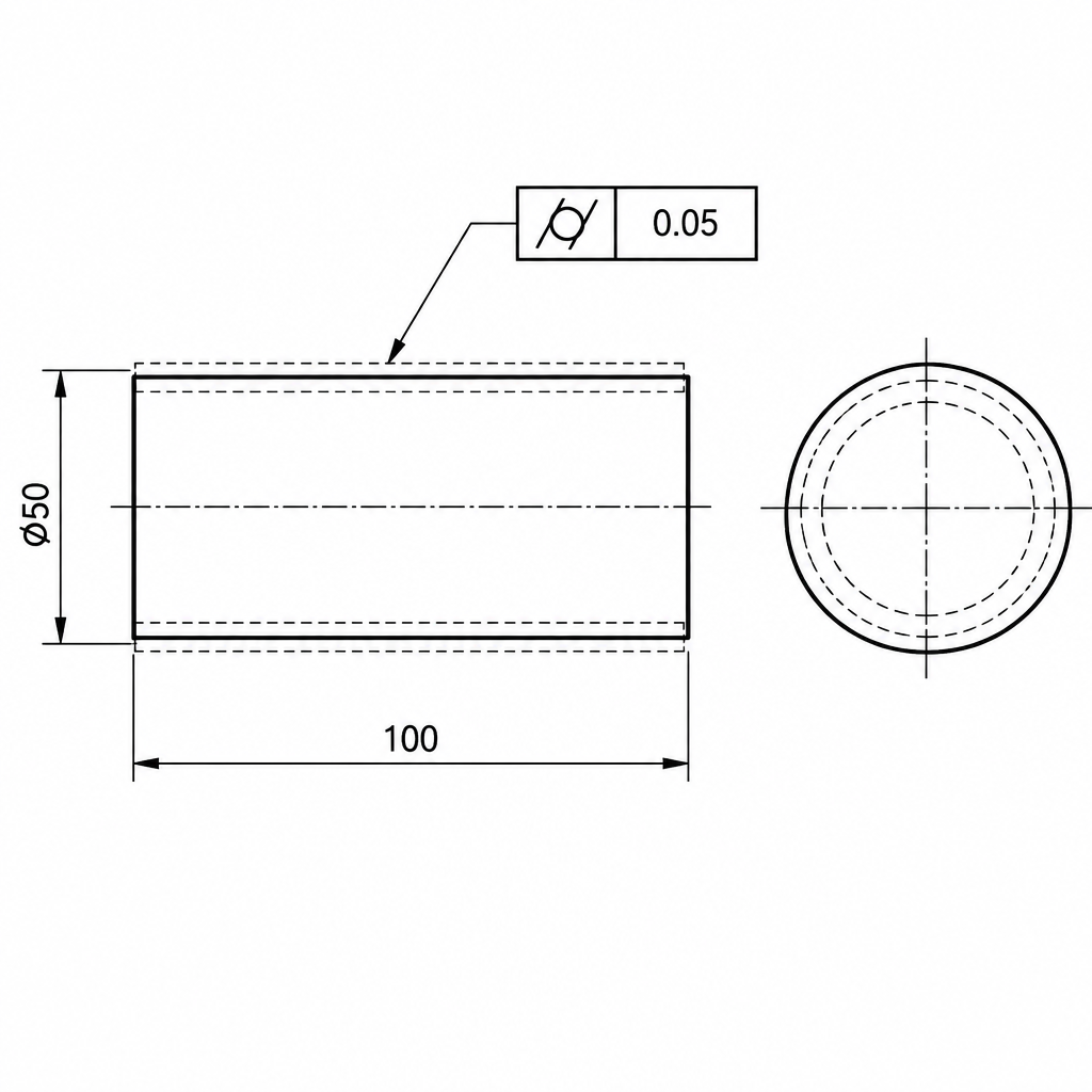 Ukážka z výkresu – valcovitosť plochy Ø50
